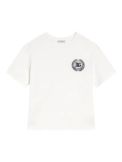 Dolce & Gabbana Kids' Logo-embroidered T-shirt In White