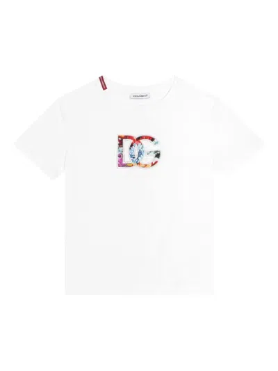 Dolce & Gabbana Kids' Logo-embroidered T-shirt In White