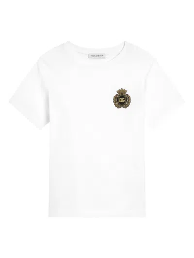 Dolce & Gabbana Kids' Logo-embroidered T-shirt In White