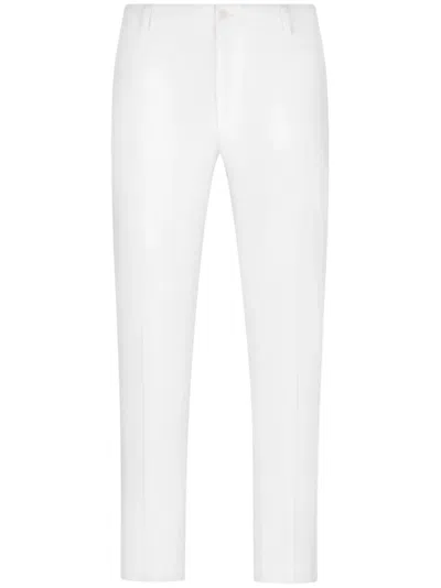 Dolce & Gabbana Logo-embroidered Tailored Trousers In White