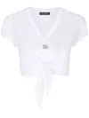 Dolce & Gabbana Logo-embroidered Tie-waist T-shirt In White
