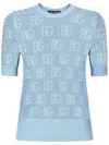 Dolce & Gabbana Lace-stitch Viscose Sweater With Jacquard Dg Logo In Blue