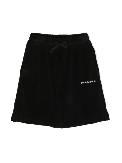 Dolce & Gabbana Kids' Logo-embroidered Track Shorts In Black