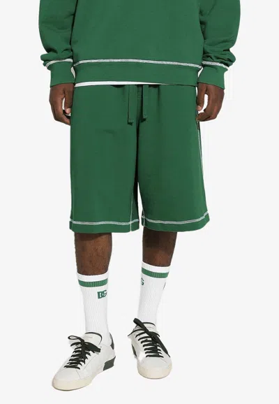 Dolce & Gabbana Logo-embroidered Track Shorts In Verde Scuro