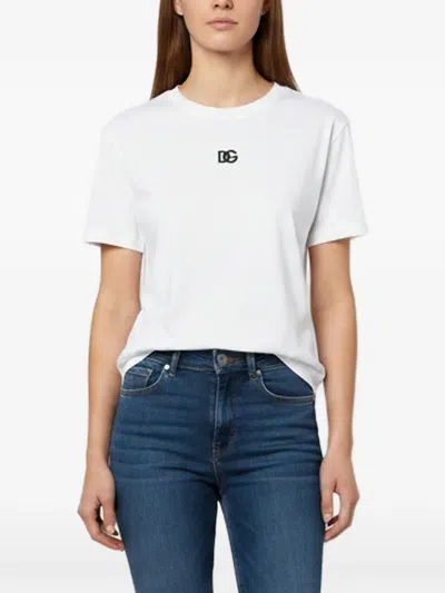 Pre-owned Dolce & Gabbana Logo Embroidered T-shirt In White