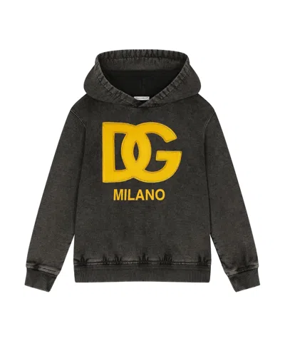 DOLCE & GABBANA LOGO-EMBROIDERED WASHED HOODIE