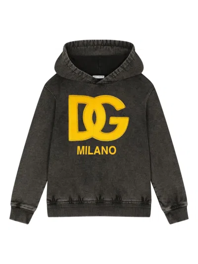 Dolce & Gabbana Kids' Logo-embroidered Washed Hoodie In Black