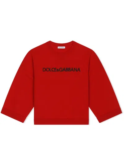 Dolce & Gabbana Kids' Pullover Mit Logo-stickerei In Red