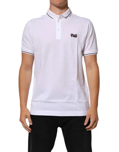 Dolce & Gabbana Logo Embroidery Cotton Polo T-shirt In White