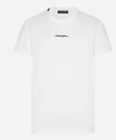 Dolce & Gabbana Logo-embroidered Crew Neck T-shirt In White