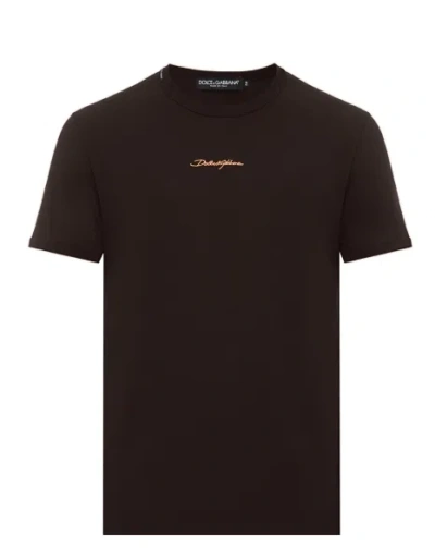Dolce & Gabbana Logo Embroidery Cotton T-shirt In Brown