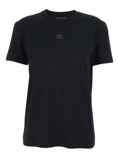 Dolce & Gabbana Logo-embroidery Crew-neck T-shirt In Black