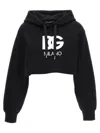 Dolce & Gabbana Logo Embroidery Cropped Hoodie Sweatshirt Black In Black