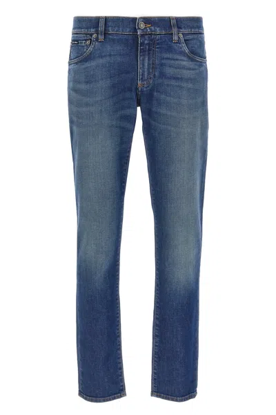 Dolce & Gabbana Logo Embroidery Jeans In Blue