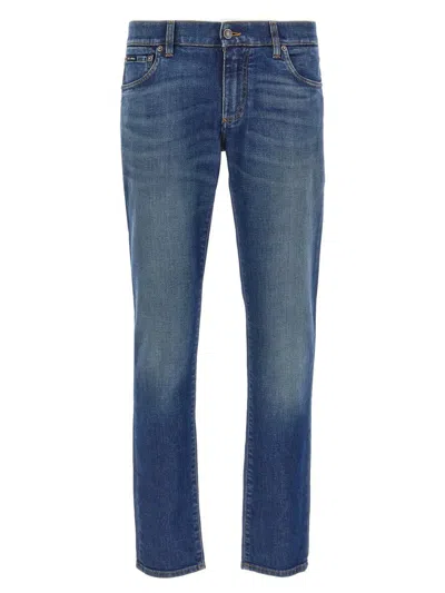Dolce & Gabbana Faded Logo Embroidery Jeans With Back Pocket In Blue