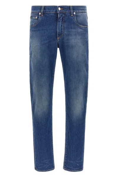 Dolce & Gabbana Logo Embroidery Jeans In Blue