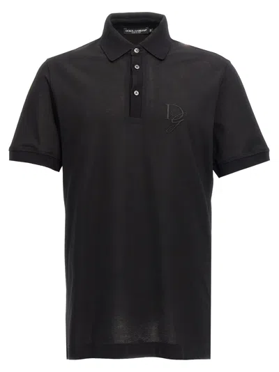 Dolce & Gabbana Chest Embroidered-logo Polo T-shirt In Black
