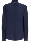 Dolce & Gabbana Silk Shirt With Logo Embroidery In Blue
