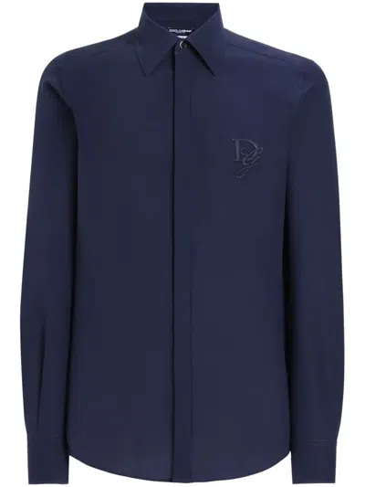 Dolce & Gabbana Logo-embroidery Shirt In Blue