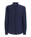 Dolce & Gabbana Silk Shirt With Logo Embroidery In Blue