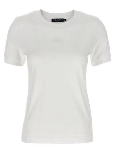 Dolce & Gabbana White Logo Embroidery T-shirt In Brown