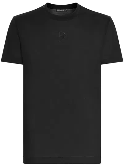 Dolce & Gabbana T-shirt Mit Logo-stickerei In Black