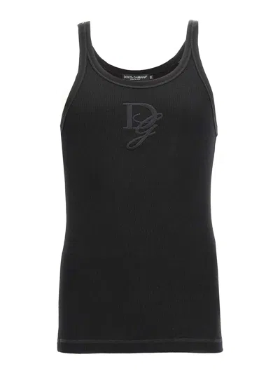 Dolce & Gabbana Men Logo Embroidery Tank Top In Black