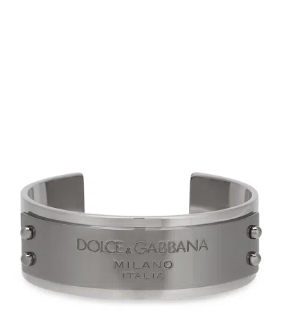 Dolce & Gabbana Logo-plaque Cuff Bracelet In Silver