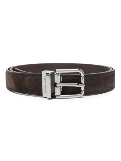 Dolce & Gabbana Logo-engraved Buckle Suede Belt In Brown