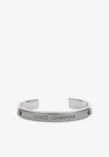 Dolce & Gabbana Engraved-logo Cuff Bracelet In Silver