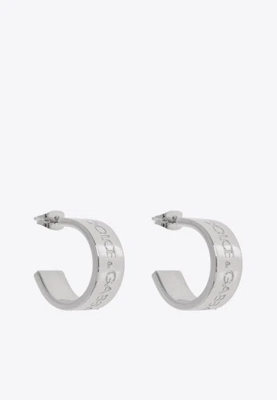 Dolce & Gabbana Logo Engraved Hoop Earrings In Silver