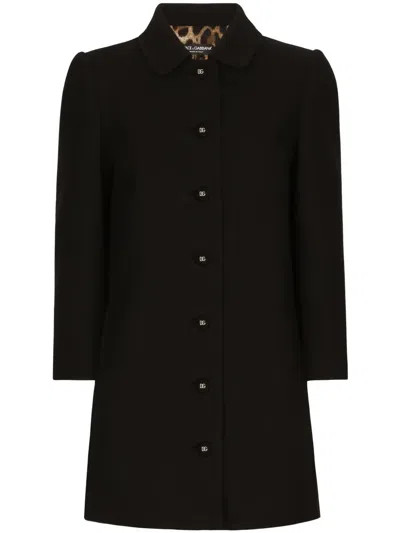 Dolce & Gabbana Logo-engraved Single-breasted Coat In Black