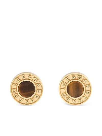 Dolce & Gabbana Logo-engraved Stud Earrings In Gold
