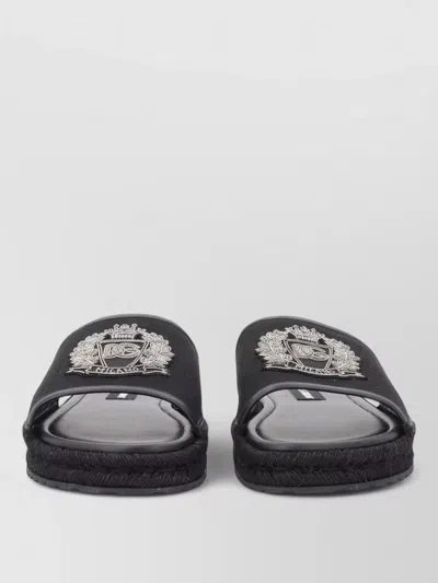 Dolce & Gabbana Logo Espadrille Sandal Textile Braided Sole In Black