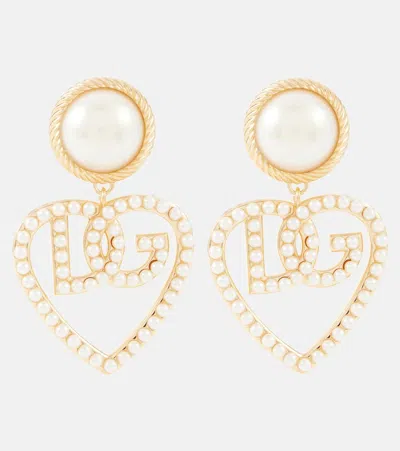 Dolce & Gabbana Logo Faux Pearl Clip-on Earrings In Gold