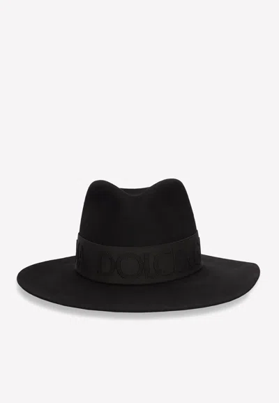 Dolce & Gabbana Logo Fedora Hat In Lapin Felt In Nero