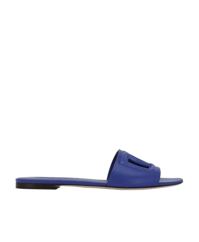 Dolce & Gabbana Logo Flat Sandals In Blue
