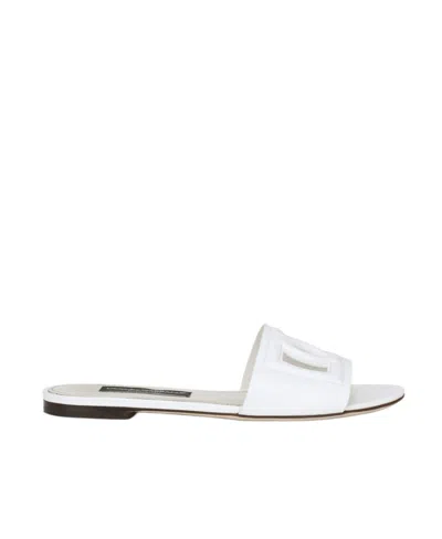 Dolce & Gabbana 5mm Leather-covered Heel Sandals With Calfskin Insole In White
