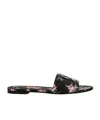 Dolce & Gabbana Calfskin Flat Slippers With Rose Print In Multi