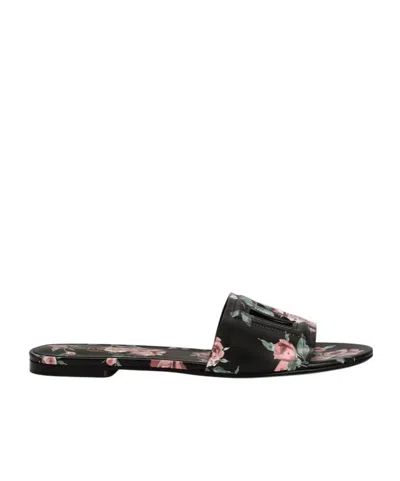 Dolce & Gabbana Logo Floral Print Slides In Multi