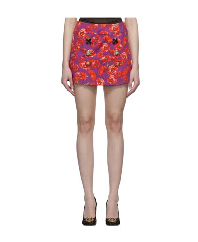 Dolce & Gabbana Logo Flower Print Skirt In Nude