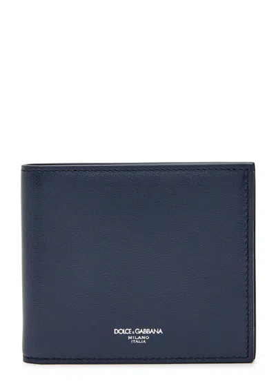 Dolce & Gabbana Logo Grained Leather Wallet In Navy