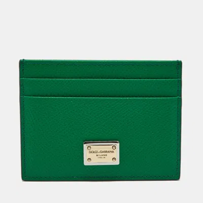 Pre-owned Dolce & Gabbana Logo Green Leather Card Holder
