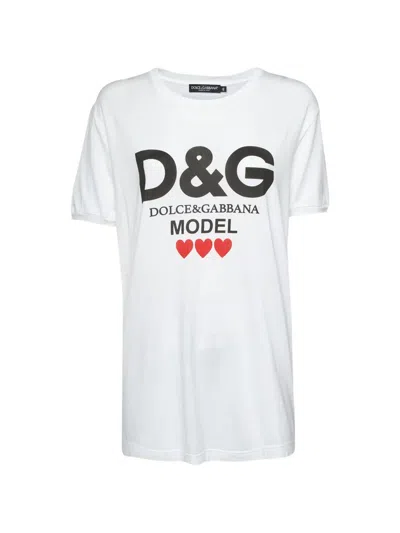 Pre-owned Dolce & Gabbana Logo Heart-print T-shirt In White