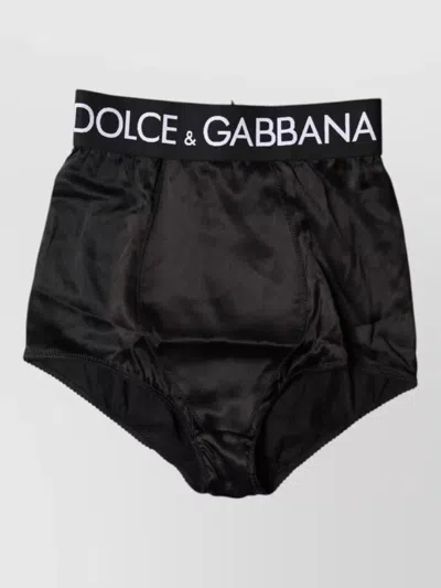 Dolce & Gabbana Logo High Waist Satin Girdle Panty In Black