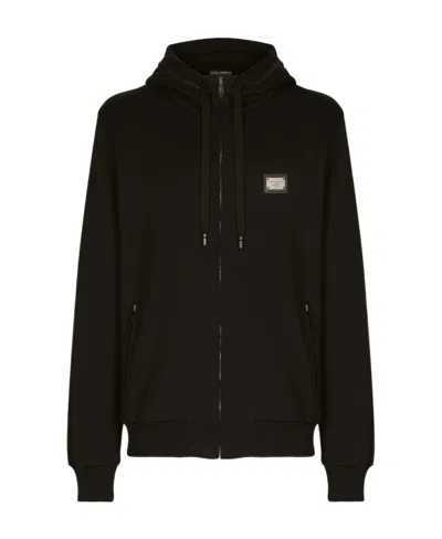 Dolce & Gabbana Dg Essentials Jersey Zip-up Hoodie In Black