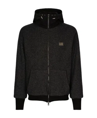 Dolce & Gabbana Logo Hooded Casual Jacket In Black