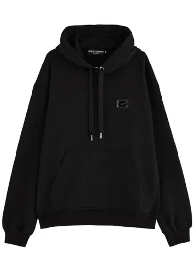 Dolce & Gabbana Logo Hooded Cotton Sweatshirt In Black