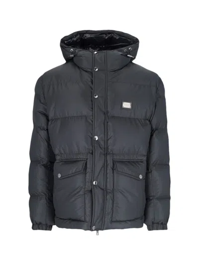 Dolce & Gabbana Logo Hooded Puffer – Black