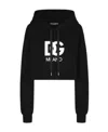 Dolce & Gabbana Cropped Jersey Hoodie With Embroidered Dg Patch In Black